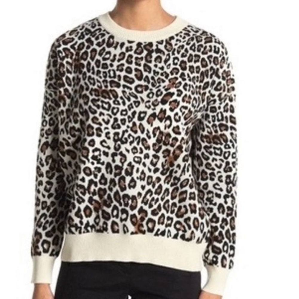 T Tahari Sweater Women's Small Leopard Print Cropped White Brown and Black